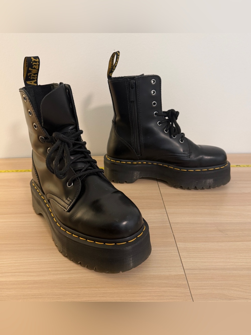 Doc Martens Jadon Air Wair 2" Platform Black Zip Combat Boots EU Sz 39-M-7 / W-8
